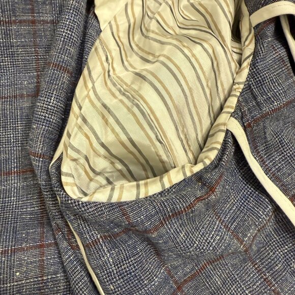Hugo Boss Slim-Fit Micro-Patterned Jacket Blue Checkered Linen Cotton Blend Sz L - Picture 14 of 16